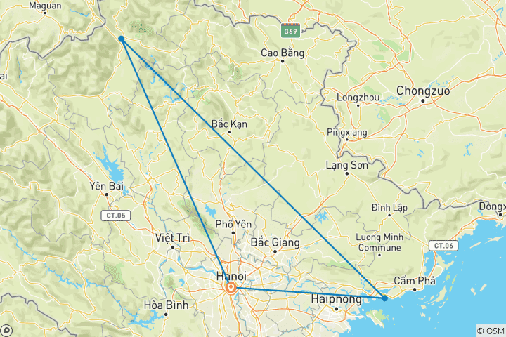Carte du circuit Horizons Vietnam : Hanoi - Ha Giang - Baie d'Halong - Aventure illimitée