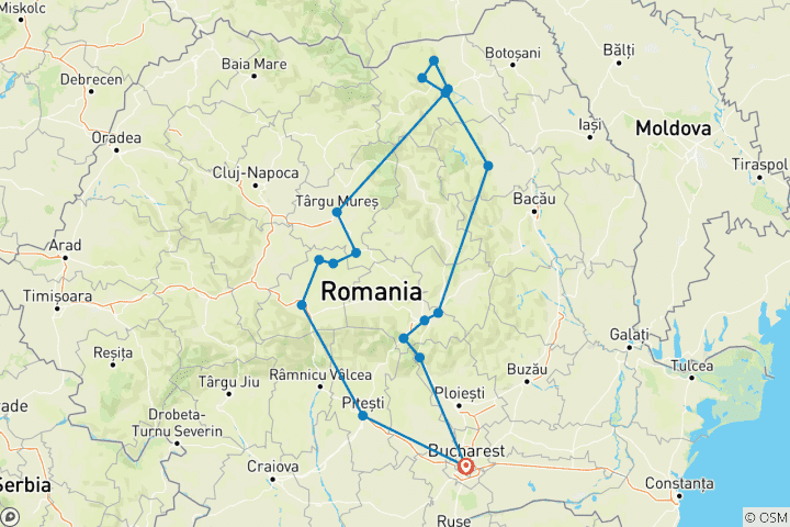 Kaart van Transsylvanië en de beschilderde kloosters - Autoroute