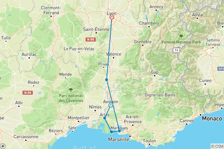 Map of A trip to admire the beautiful scenery of the Rhône valley (port-to-port cruise) - MISTRAL