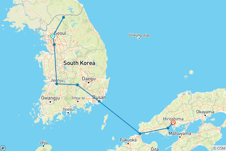 Carte du circuit ENTRE LES ÎLES ASIATIQUES : UN VOYAGE MAGIQUE À TRAVERS LA CORÉE ET LE JAPON
