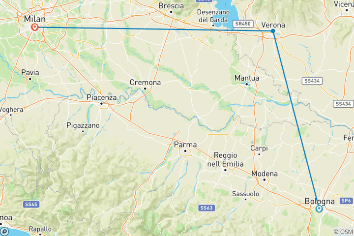 Carte du circuit Trésors cachés de l'Italie du Nord