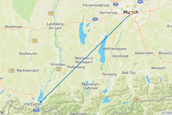 Map of 4 Day Munich Including Neuschwanstein Castle