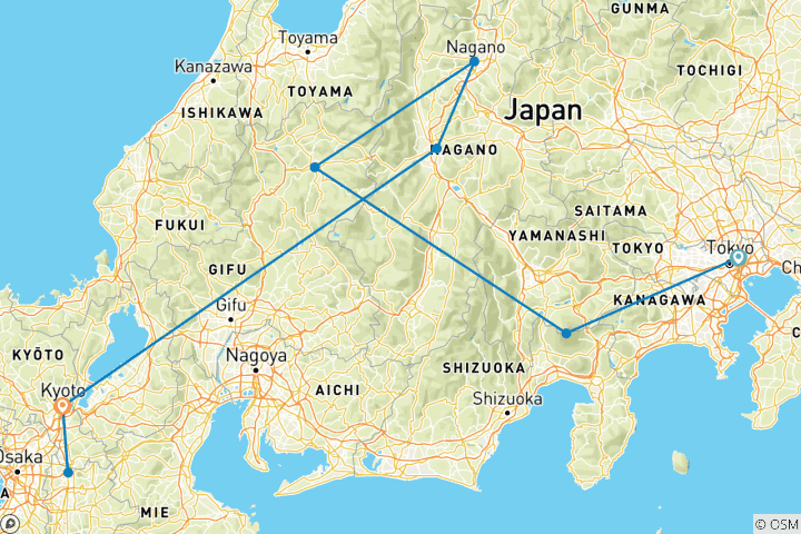 Mapa de Viaje familiar privado de 5 días a Japón（）- Umetravel