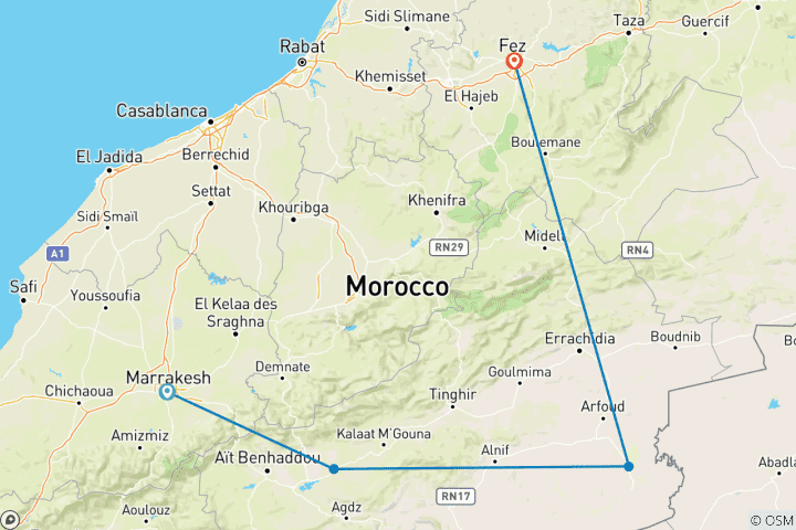 Map of Morocco Discovery with Desert Private Tour