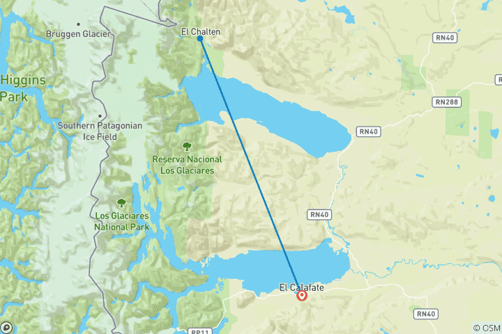 Karte von Zwischen Gletschern und Pfaden: 7 Tage Abenteuer in Calafate und Chaltén