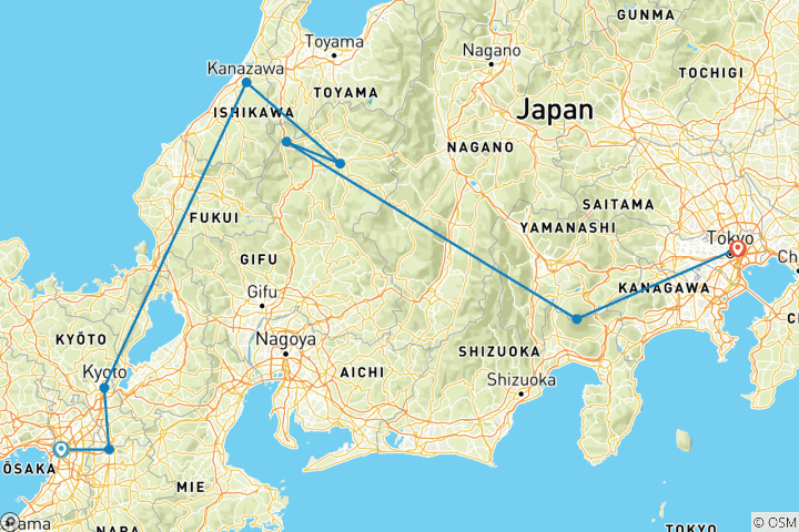 Carte du circuit 5 jours Golden Japan（Privé avec guide et chauffeur）- Umetravel