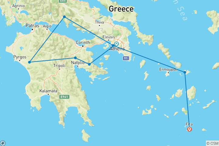 Kaart van Juweeltjes van Griekenland met Mykonos & Santorini - 10 dagen