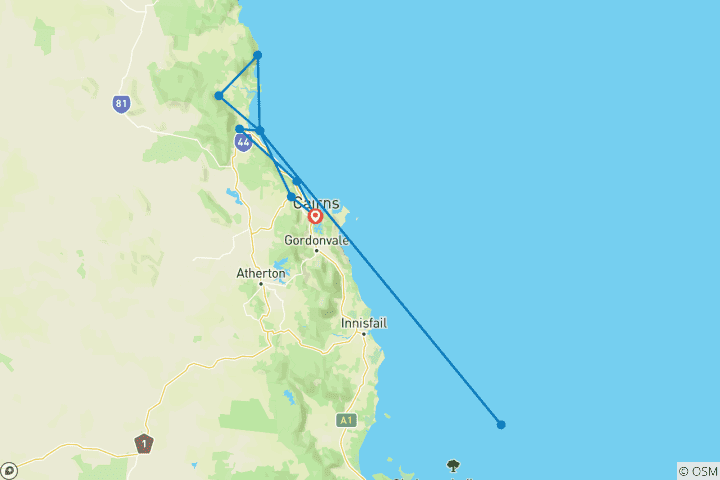 Mapa de Lo mejor de Cairns, gran Barrera de Coral y Daintree (22 destinations)