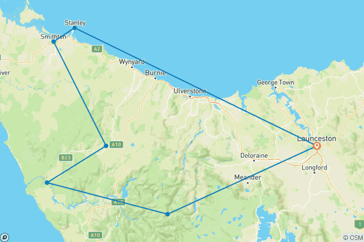 Carte du circuit Le meilleur de Tarkine et de Cradle Mountain en Tasmanie (14 destinations)