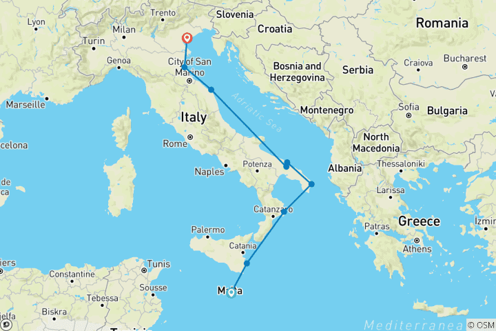 Map of Hidden Gems of Italy Valletta → Venice (2026)