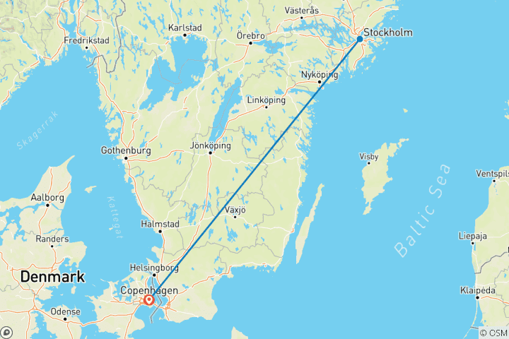 Carte du circuit L'ultime voyage en train de Copenhague à Stockholm