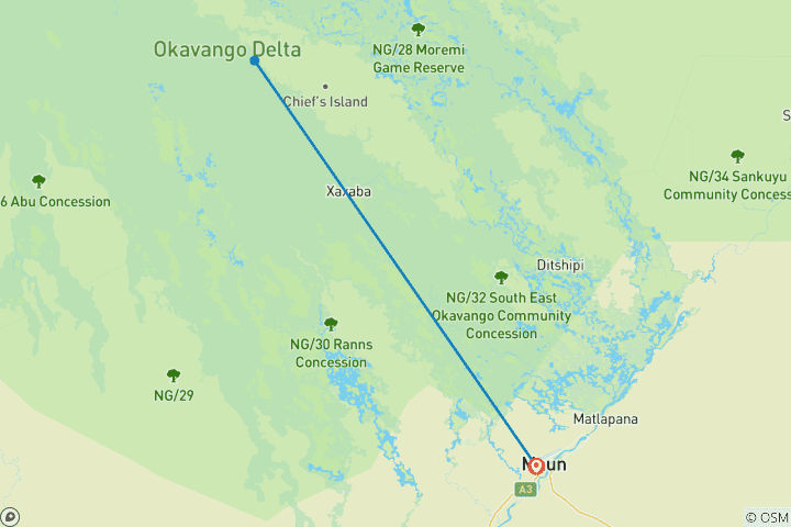 Karte von Mokoro Okavango Delta Tagesausflug