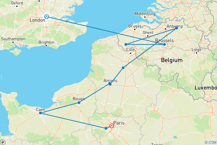 Carte du circuit Champs de bataille de la Première et de la Seconde Guerre mondiale (Groupe classique)