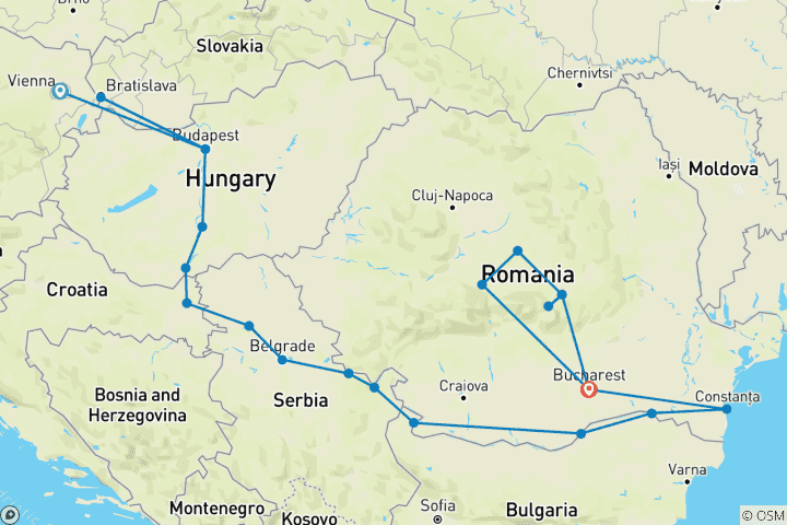 Mapa de Descubrimiento del Bajo Danubio con Viena y Transilvania 2026