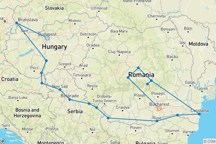 Carte du circuit Découverte du Bas-Danube avec Transylvanie 2026