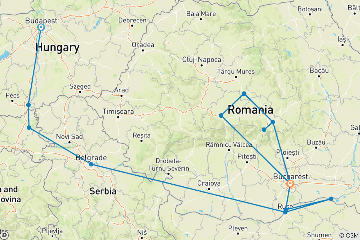 Carte du circuit L'Europe de l'Est et les Balkans se dévoilent avec la Transylvanie et Budapest 2026