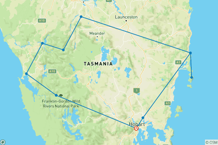 Carte du circuit Aventure en Tasmanie