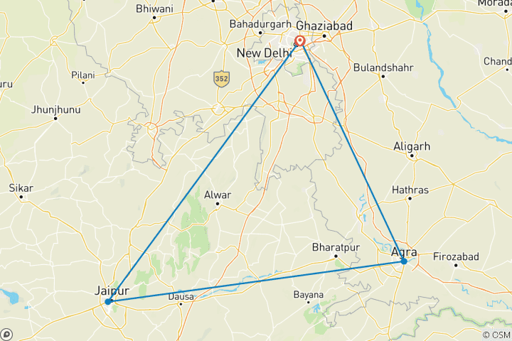 Kaart van 7 Daagse Gouden Driehoek Rondreis India