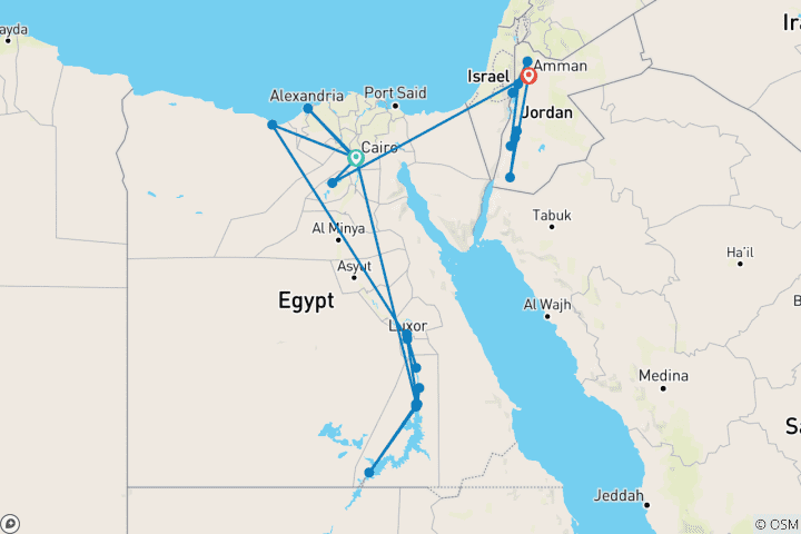 Carte du circuit Premium Égypte et Jordanie en profondeur