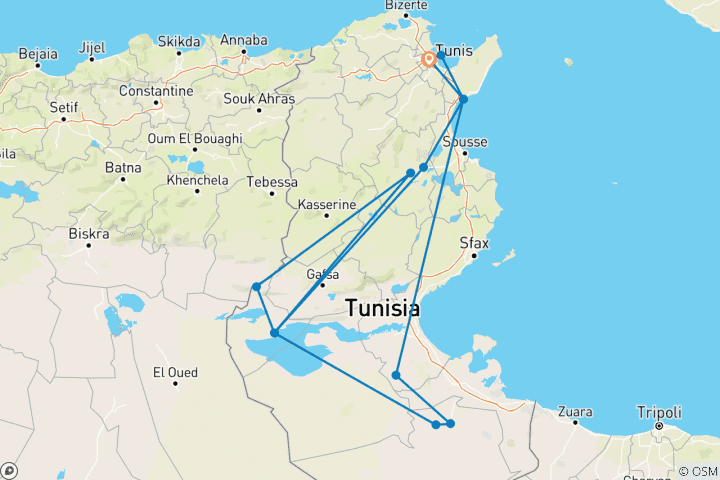 Karte von Tunesien: Berberzauber und Wüstenoase 8 Tage