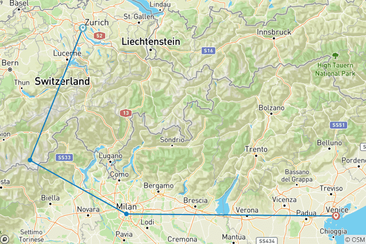 Carte du circuit Des Alpes suisses à la splendeur vénitienne : Un conte de deux cultures