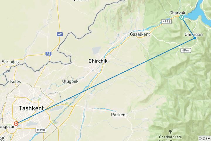 Carte du circuit Excursion hivernale d'une journée à Chimgan et Charvak