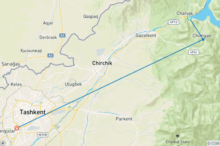 Kaart van Eendaagse Chimgan en Charvak Wintertour