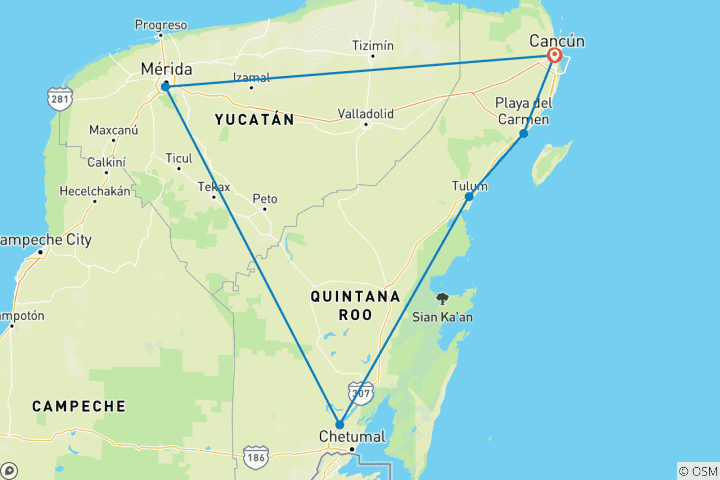 Carte du circuit 2 for 1 Mexique : Viva la Vida ! (6 destinations)