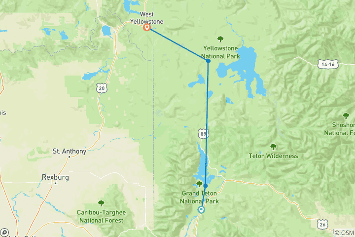 Mapa de El País de las Maravillas Invernal del Parque Nacional de Yellowstone