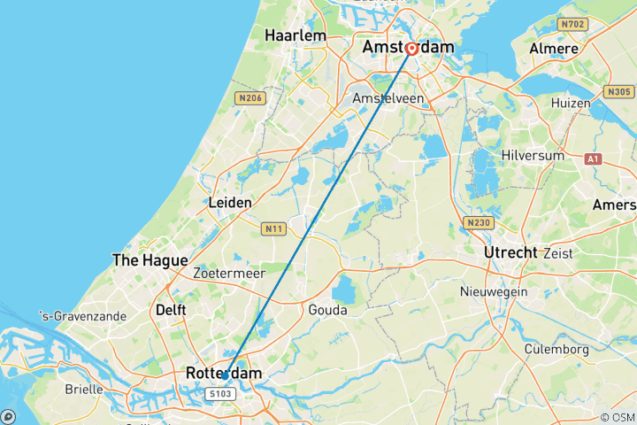 Carte du circuit 5 jours à Amsterdam, y compris Rotterdam et Giethoorn