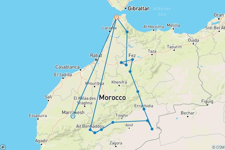 Map of 7-Day Morocco Tours From Marrakech To Tanger