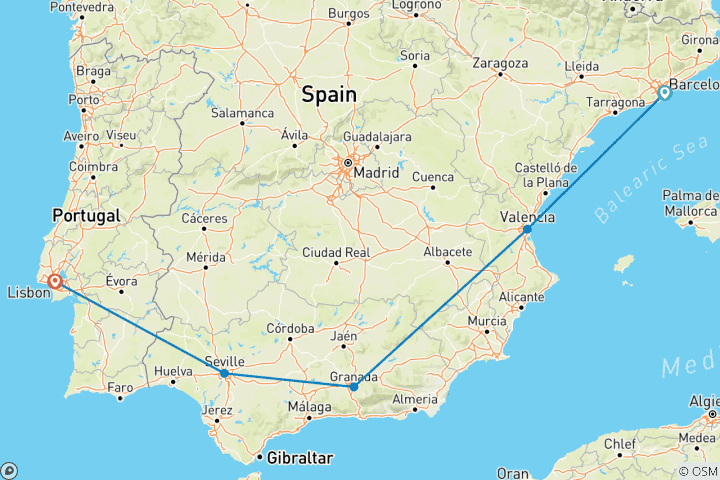 Carte du circuit Espagne et Portugal (automne 2026)