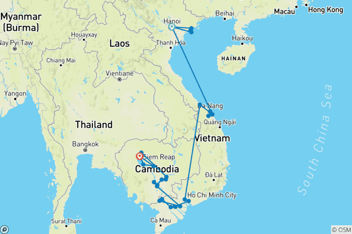 Carte du circuit Essence du Vietnam, du Cambodge et du Mékong de luxe 2026