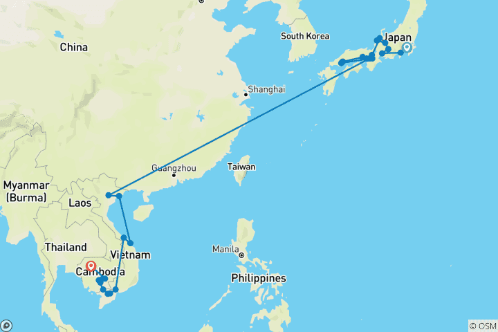 Carte du circuit L'essentiel de l'Asie : Du Japon à l'Asie du Sud-Est 2026