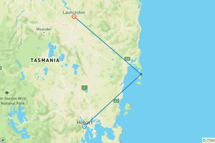 Map of Highlights of Tasmania's East Coast
