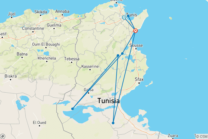 Karte von Tunesien im Wesentlichen und eine magische Nacht in der Sahara - 6 Tage