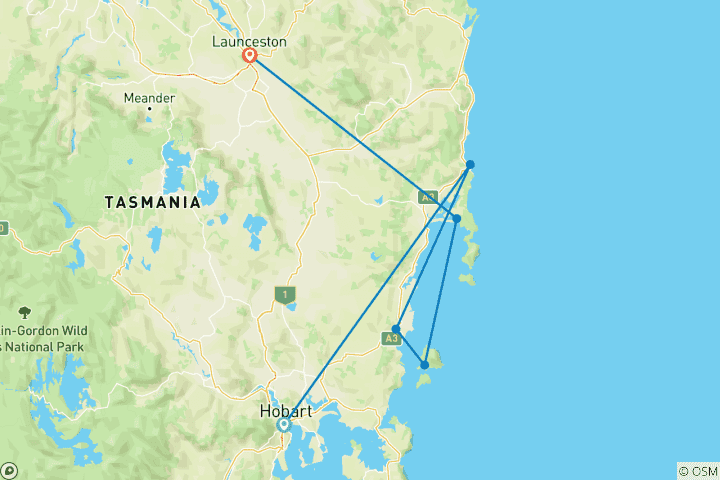 Carte du circuit La faune sauvage de Tasmanie