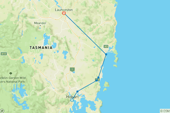 Map of Highlights of Tasmania's East Coast