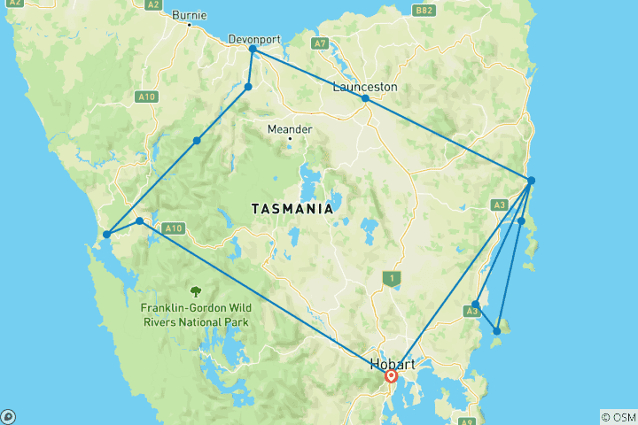 Map of Tasmania's wilderness & Wildlife