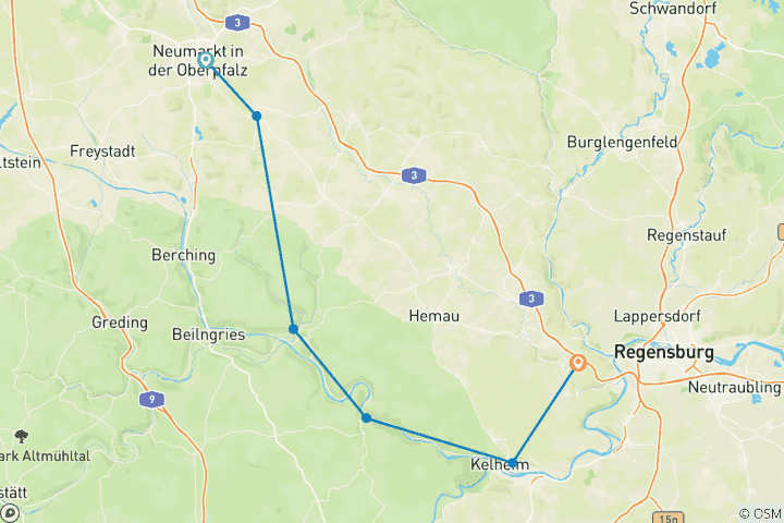 Karte von Jurasteig West von Deining nach Eilsbrunn