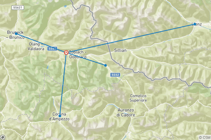 Map of Star cycle Tour valley cycle paths Dolomites