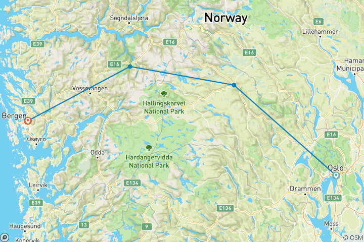 Carte du circuit Escapade dans les fjords norvégiens