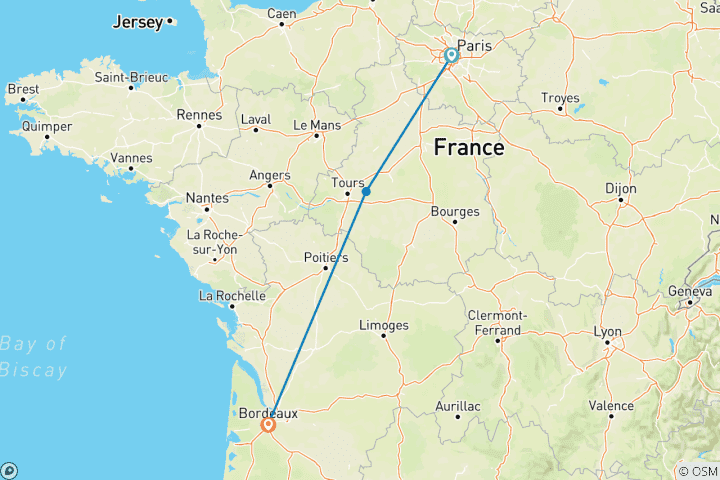 Carte du circuit L'élégance à la française : Paris, Loire et Bordeaux