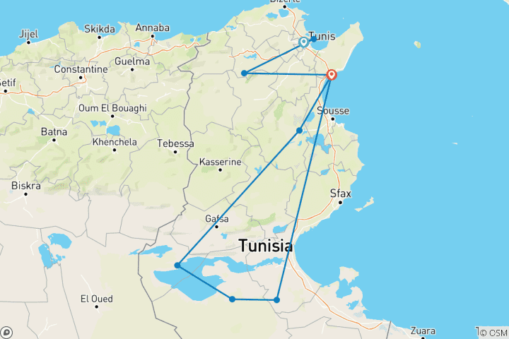 Mapa de Túnez de lujo en 8 días