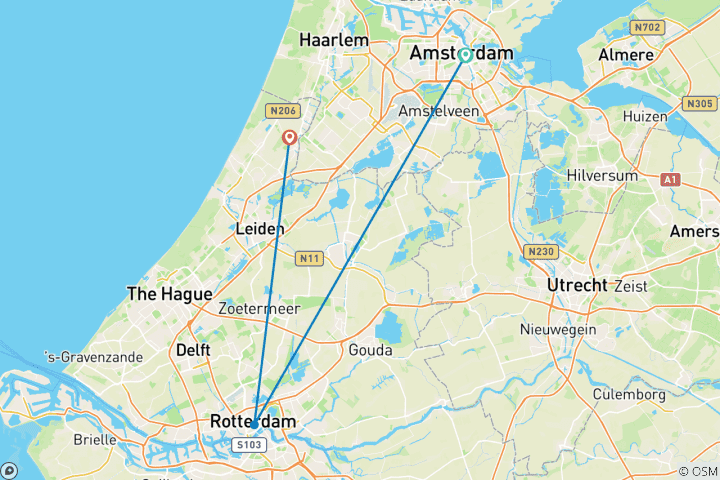 Carte du circuit Auto-Aventure à Amsterdam et au-delà - 6 jours