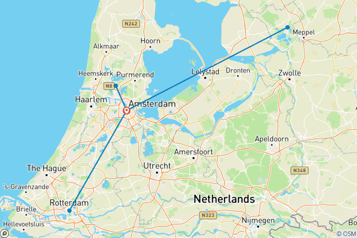 Carte du circuit Auto-Aventure à Amsterdam et au-delà - 6 jours