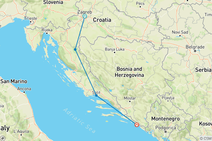 Carte du circuit Voyage privé des hauts lieux de la Croatie