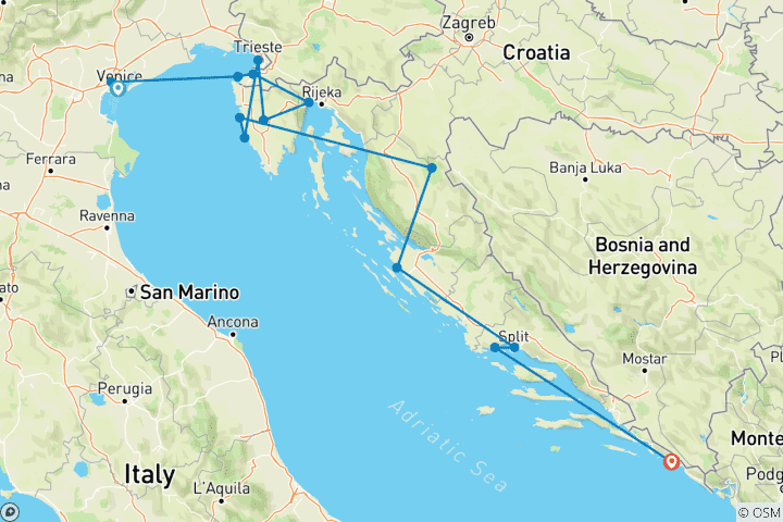 Karte von Perlen der Adria: Eine Flucht Kleingruppenreise