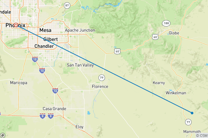 Carte du circuit Sac à dos Aravaipa Canyon