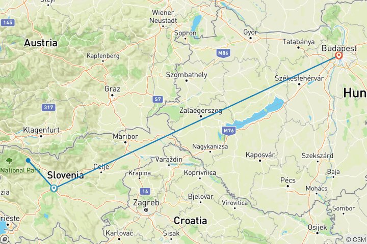 Map of 7 Day Ljubljana And Budapest By Train
